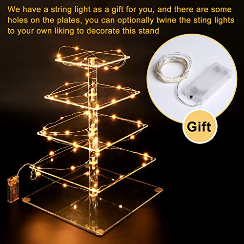 Vdomus 5-Tier Acrylic Cup cake Stand Display Tower with LED String Lights,  Warm