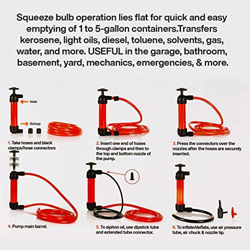 Katzco Liquid Transfer Pump 2 Hoses 50x5 Inches Gas Oil Air Chemicals