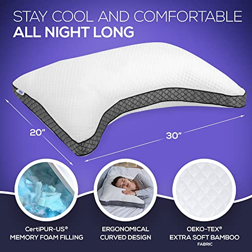 della Curved Side Sleeper Pillow - Ergonomic Design for Head & Neck Alignment - Adjustable w/Extra Memory Foam Filling - Ultimate Comfort, Shoulder Pain Relief & Cooling (Bamboo Fabric)