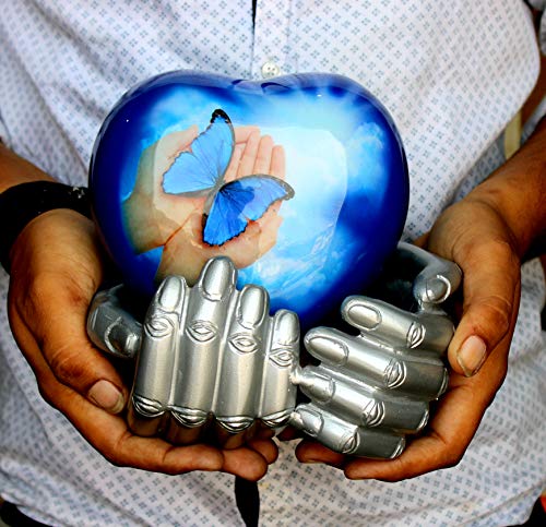 Esplanade Metal Heart Shaped Urn Medium Size Blue 6 Inches