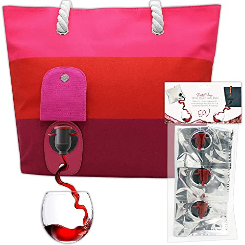 PortoVino Beach Wine Purse/Tote with Hidden, Leakproof & Insulated Compartment, Holds 2 bottles of Wine! Great for Travel, BYOB Restaurant, Party, Dinner, Mother’s Day Gift! (Sangria) and 3 Pieces 1.