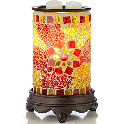 VP Home Wall Plug-in Wax Warmer for Scented Wax Mosaic Glass Ruby and Gold Electric Home Fragrance Warmer for Essential Oils Candle Wax Melts and Tarts Scent Warmer Night Light