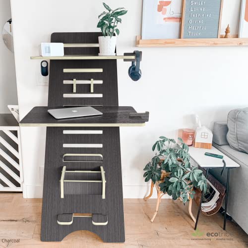 ecotribe Modern Height Adjustable 2 Tier Desk for Small Spaces - Compact Narrow 30" Sit to Stand Up Desk - 2 Tier Desk for Small Spaces - Easy Adjustable Standing Desk for Study & Home Office