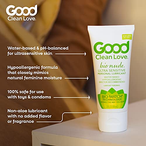 Good Clean Love BioNude Ultra Sensitive Personal Lubricant, Water-Based & Hypoallergenic Lube, Safe to Use with Toys & Condoms, Intimate Wellness Gel for Men & Women, 3 Oz (2-Pack)