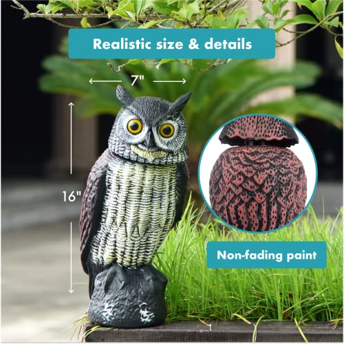 Bird Blinder Rotating Head Owl Decoy Large Fake Owl for Outdoor Garden Protection