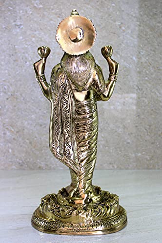 ESPLANADE Brass Laxmi Lakshmi Goddess Murti Idol Sculpture Statue | Pooja Idols - Home Decor | Golden - 15" Inches (Big Size)