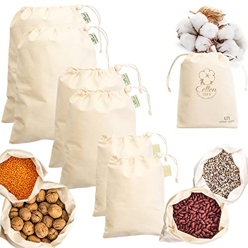 Urban Noon Organic Cotton Produce Bags 7 Pack Washable Reusable With Drawstring