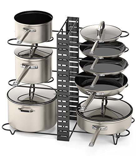 Vdomus Pot Rack Organizer Black Adjustable Height 8 Pots Holder