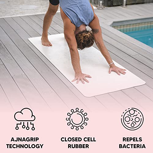 Ajna Natural Rubber Yoga Mat - Decrease Impact & Strain On Joints, Non-slip Stable Extra Long & Thick 6 feet, Pilates, Exercise, Fitness Accessory, High Density & Superior Dry Grip - Mandala White