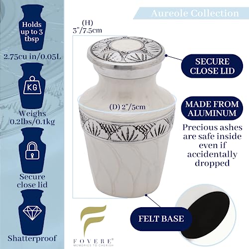 FOVERE – Small Urns for Human Ashes Keepsake – Mini Decorative Urn for Ashes - Holds a Small Amount for Sharing Loved Ones Ashes, Adult Female & Male – Small Cremation Urn for Ashes - White, Mini
