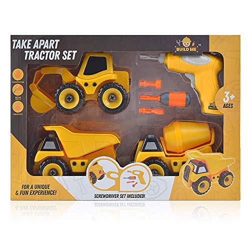 BUILD ME 3 Take Apart Construction Trucks Sounds Battery Powered Drill Yellow