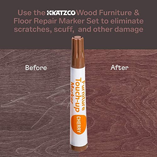 Katzco Total Furniture Repair Kit - Set of 34 - Resin Repair Wood Filler, Brushes, Markers with Plastic Scraper - for Stains, Scratches, Wood Floors, Tables, Desks, Carpenters,