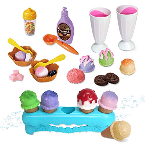 Kidzlane Ice Cream Playset 34 Piece Color Changing Scoops Toppings Pretend Food