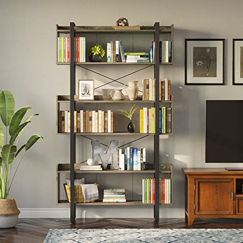 Rolanstar Bookshelf 6 Tier, Bookcases and Bookshelves with Top Edge, 71" Large Etagere Bookshelf Open Display Shelves with Metal Frame for Living Room Bedroom Home Office, Grey