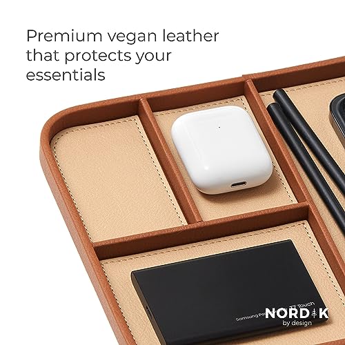 Nordik Leather Valet Tray Saddle Brown Premium Nightstand Tray for Men Caddy