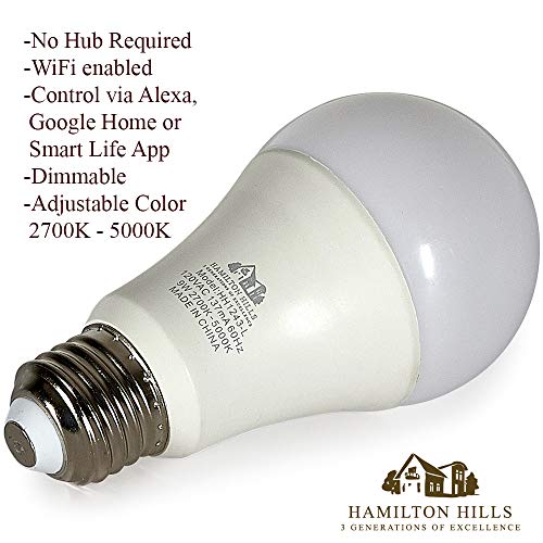Hamilton Hills Led Smart Bulb Dimmable A19 E26 Smart Home Certified
