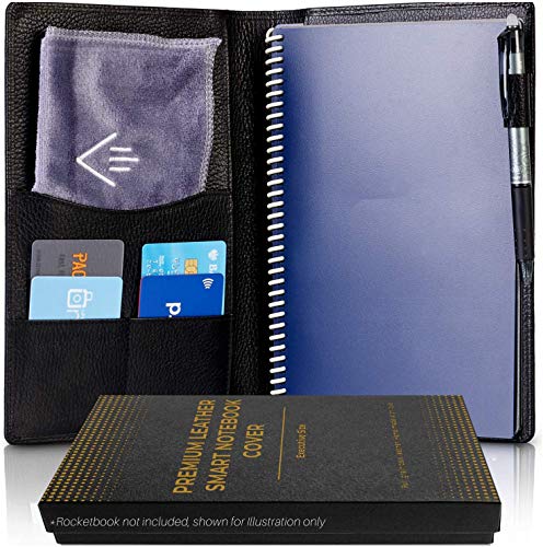 Genuine Leather Folio Cover Compatible With Rocketbook A5 Size Notebook 6 X 8 Inch Black