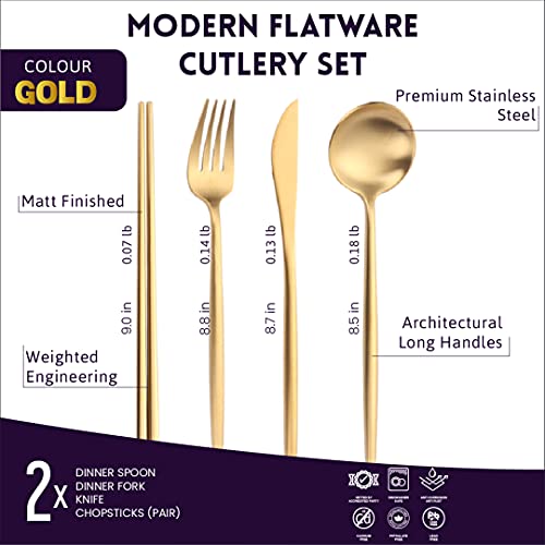 Gold 2 Sets Matte Silverware Set Kiizys 8 Piece