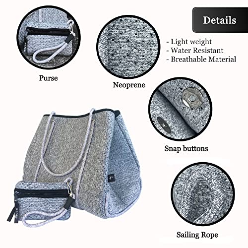 Large Neoprene Tote Bag for Women by Pole Tribe, Lightweight Neoprene Bags, Perfect as Women’s Gym, Beach or Travel Totes (Silver Speckle)