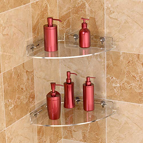 Vdomus 2 Pack Acrylic Bathroom Shelves, No Drilling Adhesive Bathroom Transparent Floating Shower Corner Shelf, Shower Shelves for Tile Walls, Shower Organizer Bathroom Storage