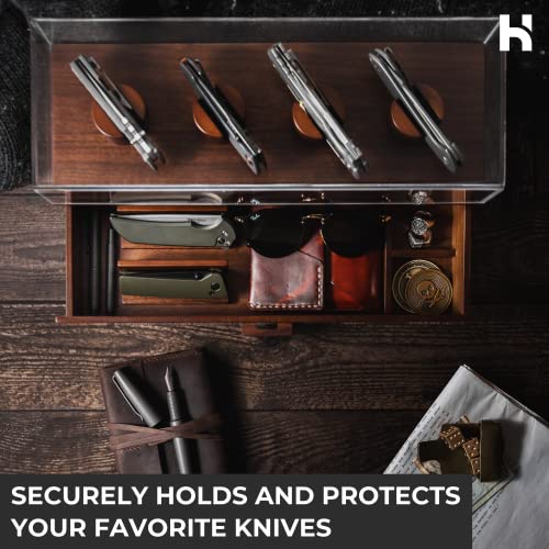 Holme & Hadfield Pocket Knife Display Case Stand Walnut EDC Storage Organizer