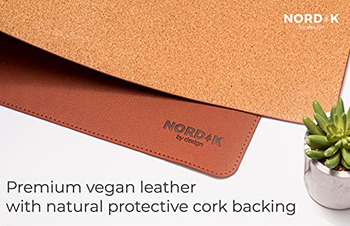 Nordik Cork Leather Desk Mat Cable Organizer Mat for Home Non Slip Vegan Leather Brown