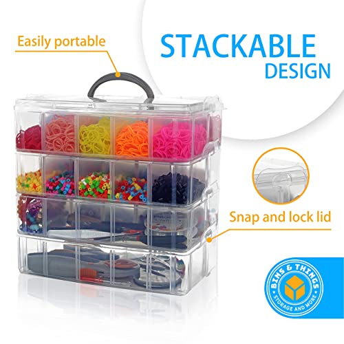 Bins & Things Stackable Storage Container with Clear, 4 -Tier 40 Comprt Large - Craft Storage / Craft Organizers and Storage - Bead Organizer Box / Art Supply Organizer - Ribbon Organizer and Sewing Box