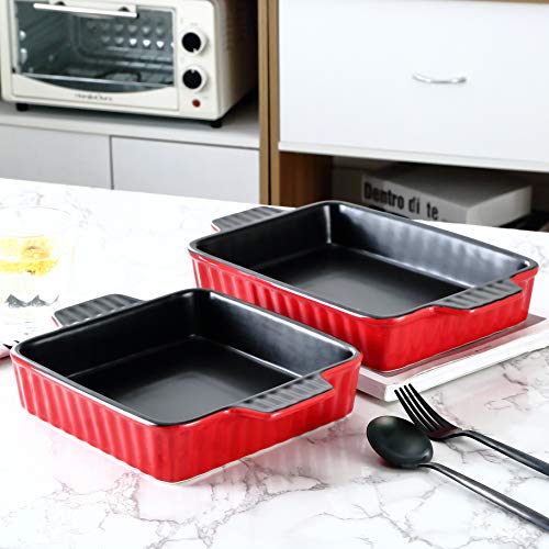 Bruntmor Set of 2 Rectangular Ceramic Bakeware Pans Red & Black Interior