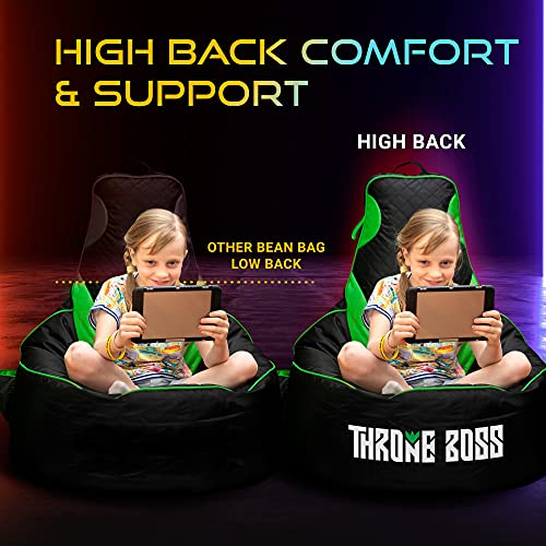 Gaming Bean Bag Chair Kids Cover Only No Filling With High Back Teens and Kids Black/green