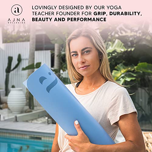 Ajna Natural Rubber Yoga Mat - Decrease Impact & Strain On Joints, Non-slip Stable Extra Long & Thick 6 feet, Pilates, Exercise, Fitness Accessory, High Density & Superior Dry Grip - Blue