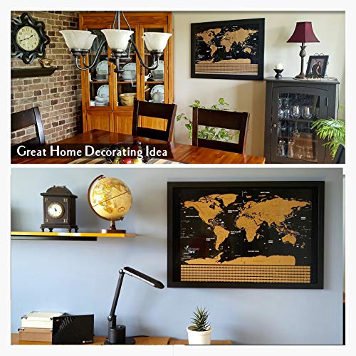 ShrewdYard Large Scratch Off Map Of The World With Scratchable US States And Country Flags, Black And Gold, 33x24 Inches