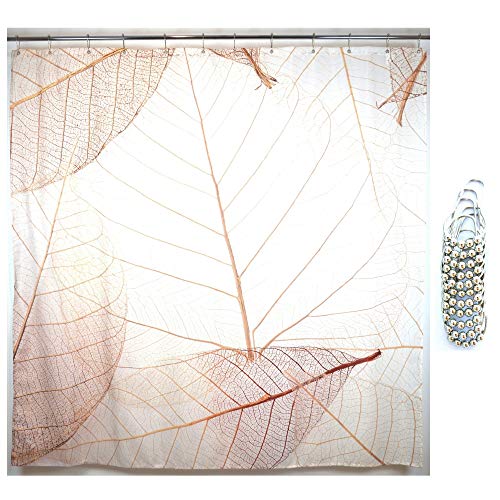 Juici Home Leaf Shower Curtain, Includes 12 Metal Glide Shower Hooks, Printed Fabric Farmhouse Shower Curtain, Leaf Pattern, Suits Modern Home Decor, Shower Curtain Set, 72” x 72”