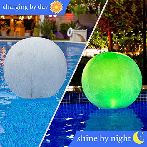 Floating Pool Lights Solar Powered - 16 inch Inflatable Led Pool Balls, Floating Solar Pool Lights for Swimming Pools, Ponds, Patio, Wedding, Pool Party (4 Pack)