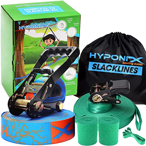 Hyponix Slackline Kit 70' W/Training Line - Slack Lines for Backyard for Adults - Slackline for Kids - Slackline Beginner Kit - Slack Lines for Children - Balance Rope - Tight Rope Line for Kids