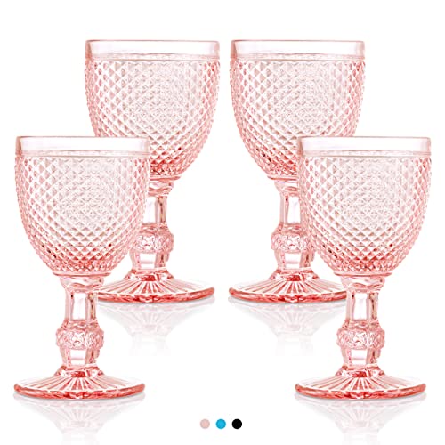 Pink Goblets Set of 4 Colored Glassware Accessories Vintage Drinking Glasses