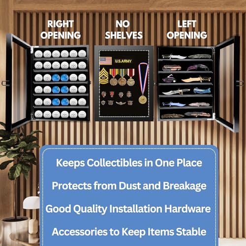 LED Display Case for Collectibles Wall Mount Glass Door Removable Shelves