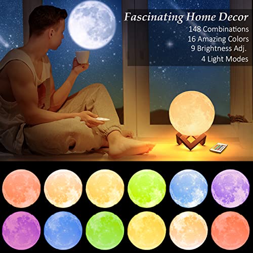 Mydethun 16color Moon Lamp Led Night Light Wooden Base 7.1 Inch Home Décor