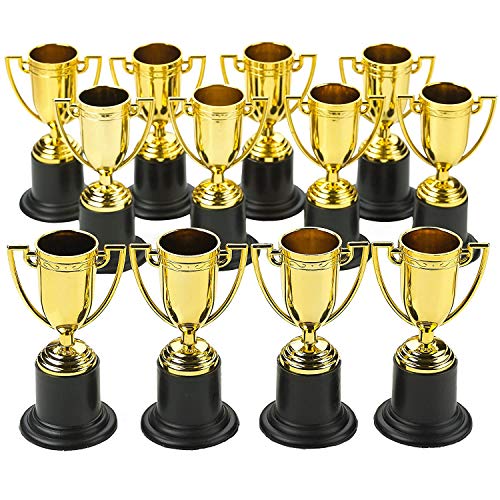 Kicko Plastic Golden Cup Trophy - 12 Pieces 4 Inch Achievement Prize Award - Perfect Special Recognition Award in School, Sports and Office, Carnival Victors, Party Favors and Accessories, Decor