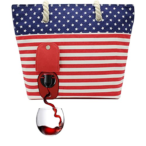 Portovino Canvas Beach Tote Wine Purse With Hidden Spout Holds 2 Bottles Usa