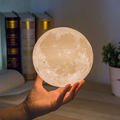 Mydethun Lámpara Lunar de 4,7 pulgadas impresa en 3D Blanco y Amarillo