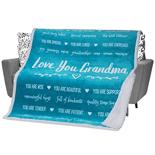 FILO ESTILO Grandma Blanket, Birthday Gift for Grandma, Gifts for Grandma from Grandchildren, Granddaughter, Grandson, Throw Blanket for Grandmother Mothers Day 60x50 Inches (Teal, Sherpa)