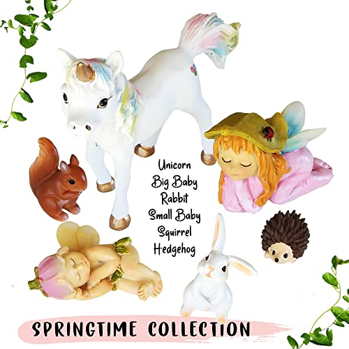 Fairy Garden Set - Baby Miniature Fairy Garden Accessories Kit Springtime Collection with Gorgeous Baby Garden Fairies and Garden Animals Indoor Ornaments or Outdoor Figurines