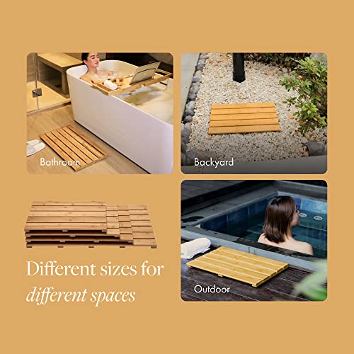GOBAM Bamboo Bath Mat, Small, 19.7 x 13 x 1.3 inches - Non-Slip Floor Mat for Bathroom, Spa, Sauna, Kitchen, Indoor & Outdoor Spaces, Shower Mat for Bathroom Decor - Natural