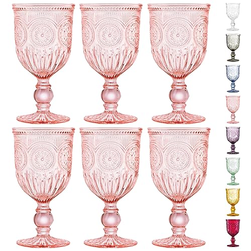 Yungala Pink Wine Glasses Set of 6 Vintage Pink Goblets