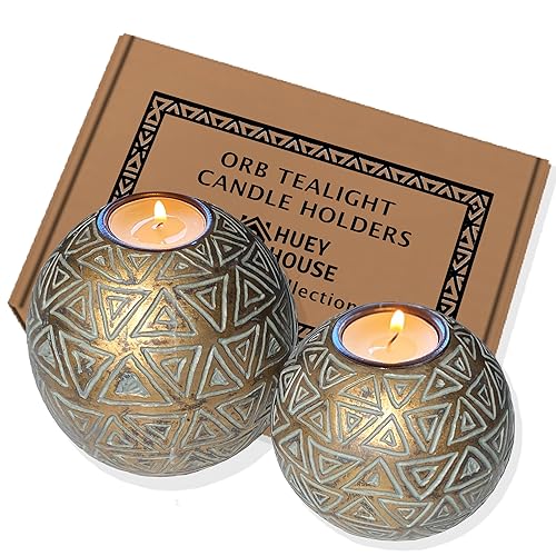 Aurum Orb Tea Light Candle Holders Gift Boxed Set of 2 Coffee Table Decor