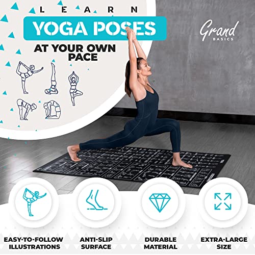 Extra-Large Instructional Yoga Mat with Poses Printed On It - 3X Bigger & 2X Wider than Regular Workout Mats - 150 Illustrated Yoga Poses and Stretches - Wide, Non-Slip, Barefoot Exercise Mat (6' x 4' Black)