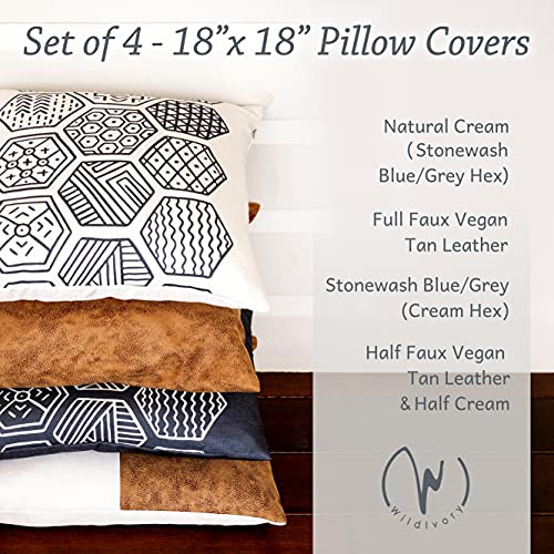 Decorative Throw Pillow Covers for Couch, Boho Pillow Covers 18x18 Set of 4, Modern Farmhouse Pillow Covers for Living Room, Bed, Boho Decor, Boho Throw Pillows, Faux Leather Pillow Covers