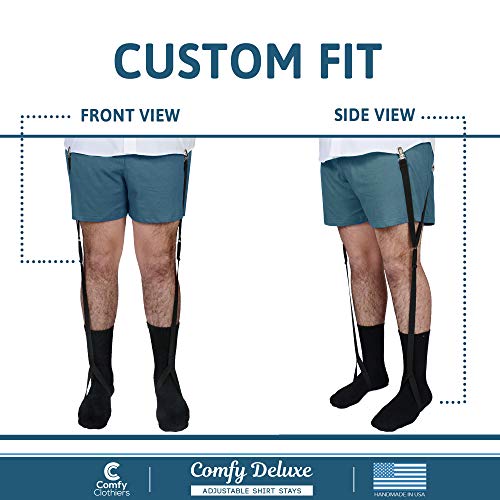 Adjustable Shirt Garters For Men And Women with Foot Loop By Comfy Deluxe - Elastic Shirt Stays With Clip, Easy To Wear & Keeps Shirt Tucked In, For All Types Of Shirts - Mens Shirt Stays