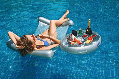 FEEBRIA Inflatable Floating Drink Holder with 9 Holes Large Capacity Drink Float for Pools & Hot Tub (Sliver)