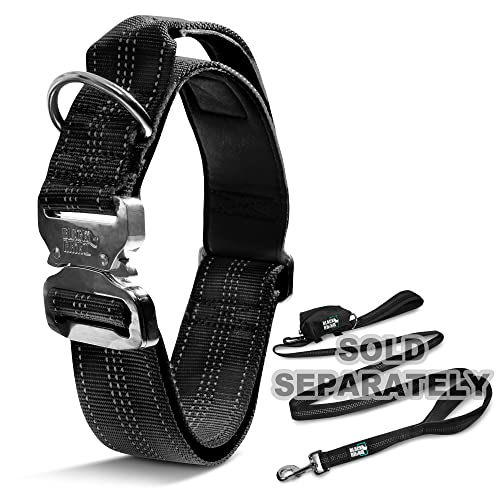 Black Rhino - Tactical Dog Collar Ultra-Soft Neoprene Padded Dog Collars for Medium, Large, XL Dogs | Heavy Duty Metal Buckle | Padded Handle for Dog Training (Large, Black)